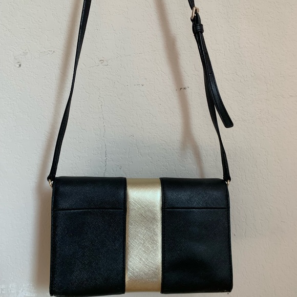 KATE SPADE Cedar Street Clutch Cali Crossbody Bag - BLACK & METALLIC GOLD - Picture 9 of 10